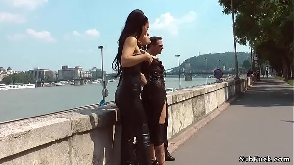 Show Mistress Fetish Liza and master John Strong disgracing hot Euro slave Lola by the Danube in Budapest public then dragging her in bar for a sex drive Videos