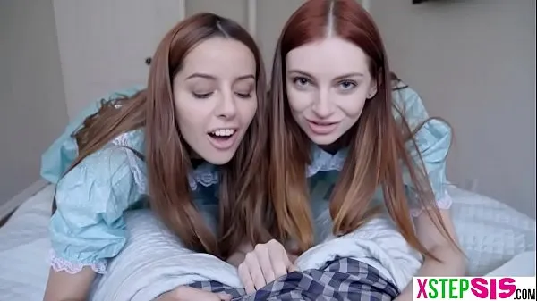 Show Creepy teen stepsisters share his cock in a threesome drive Videos