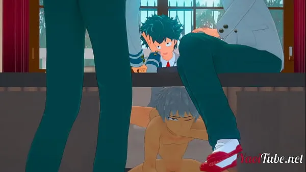 Vis Boku No Hero Yaoi 3D - Deku fucks Bakugou under the table while talking to Todoroki and Kaminari - Bareback Anal Creampie drevvideoer